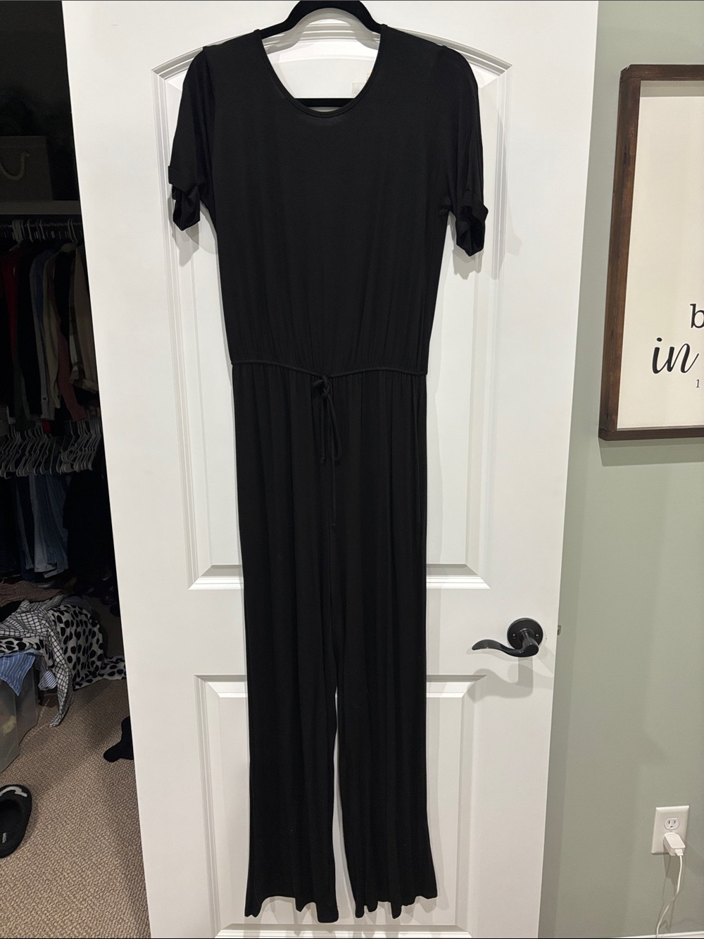 Women’s Black Short-Sleeve Wide-Leg Jumpsuit